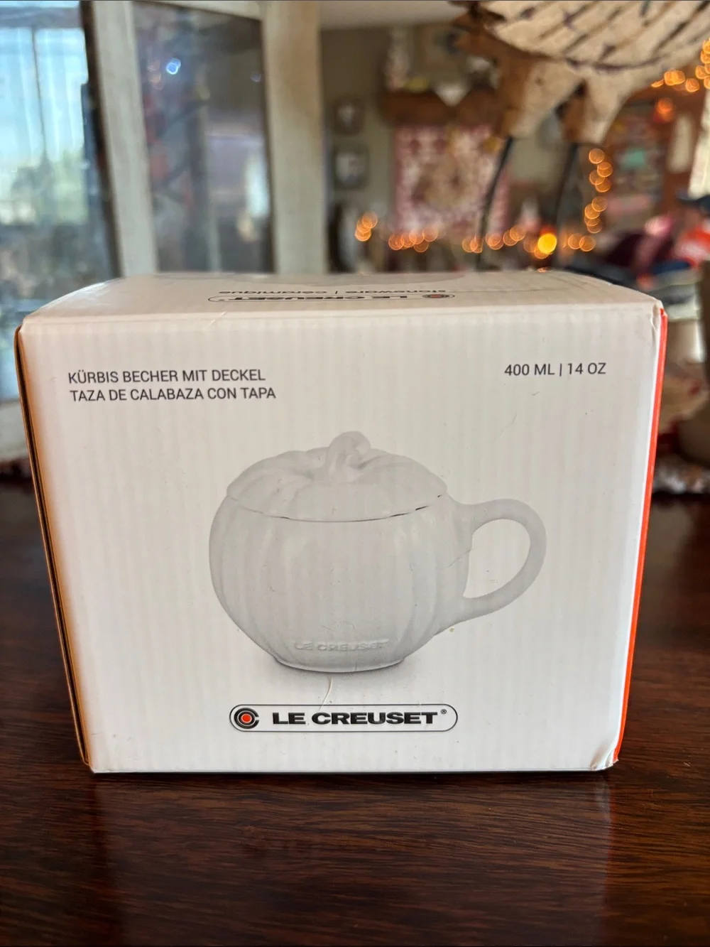 Le Creuset Cream Pumpkin Mug with Lid - Orange